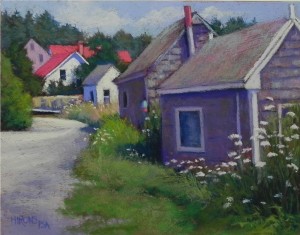 Red Roofs, Port Clyde, 11 x 14 Pastelbord