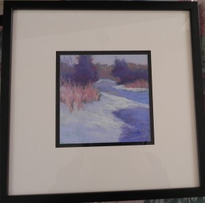 Framed study for Snow Space, 6 x 6, pastelbord