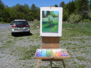 My painting set up with car close by!