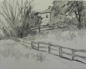 Charcoal wash lay-in on pastelbord