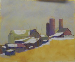 Farm buildings done with hard pastels 