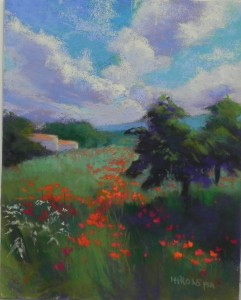 Color study for Puglia Poppies, 8 x 10, Pastelbord