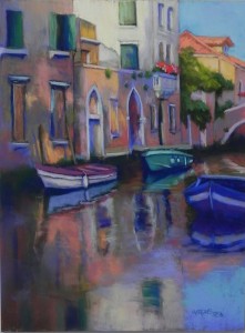 Morning Light, Venetian Canal, 16" x 12", Pastelbord (brown)