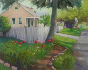 House with Tulips, 16 x 20, Pastelbord