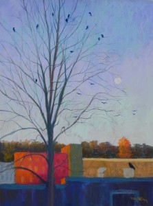 Moon Rise with Crows, 24 x 18, Pastelbord
