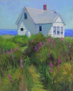 Shore House with Loosestrife, 20" x 16", Pastelbord