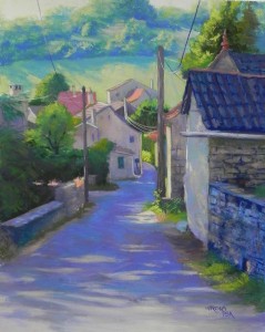Morning Walk in a French Village, 20" x 16", Pastel Premiere 400