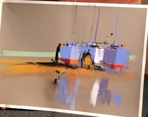 Painting of boats by Tony Allain