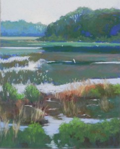 Salt Marsh with Egrets, 20" x 16", Pastel Premiere "Italian Clay"